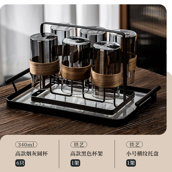 340ML ash wood ring cup x6 + cup holder + small horizontal grain tray ☆