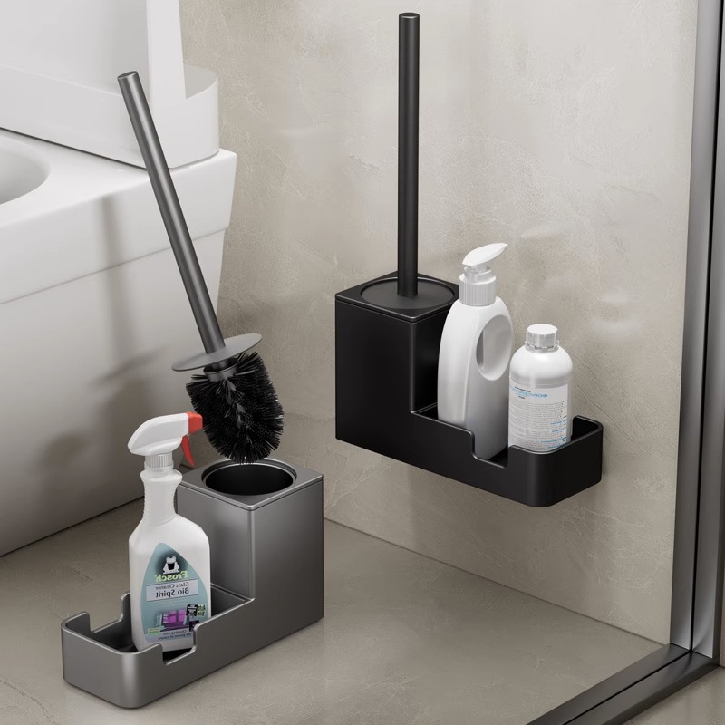 Bathroom toilet brush space aluminum no dead angle toilet cleaning artifact brush wall-mounted no drilling home cleaning set
