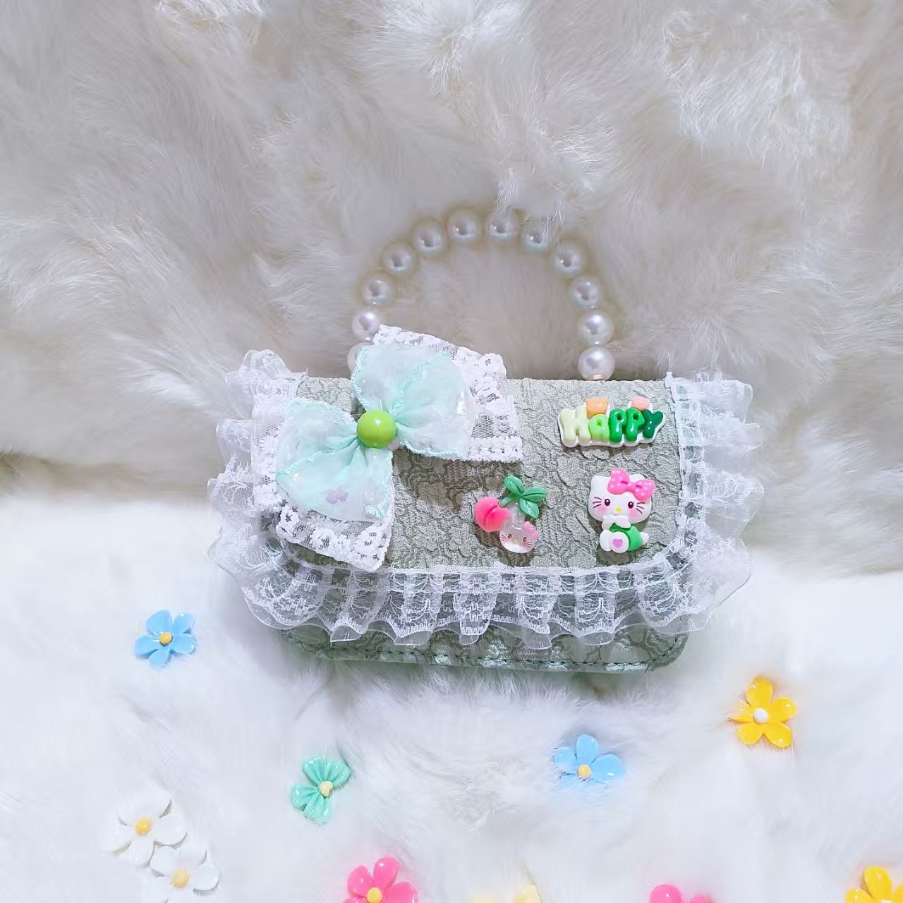 Bolsa de arco princesa de perlas portátil de hombro Melody Kulomi KT bolsa de gato para niños cadena de bolso de Año Nuevo