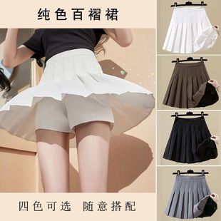 2022 New Spring/Summer High Waist Slimming College Style A-Line Pleated Short Skirt Black Half Skirt