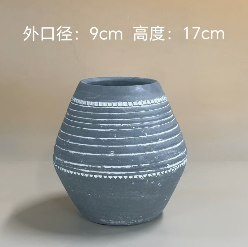 侘寂风粗陶花瓶陶罐花盆插花复古做旧风仿古瓦罐盆坛子灰陶摆件|undefined