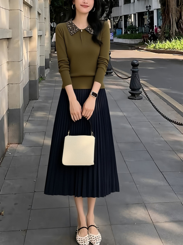 气质针织套装女款2025春季新款气质韩版显瘦开衫上衣半身裙两件套|undefined