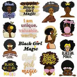 卡通英文刺绣布贴黑人魔法女孩补丁电脑绣花熨烫补丁装饰热熔胶款