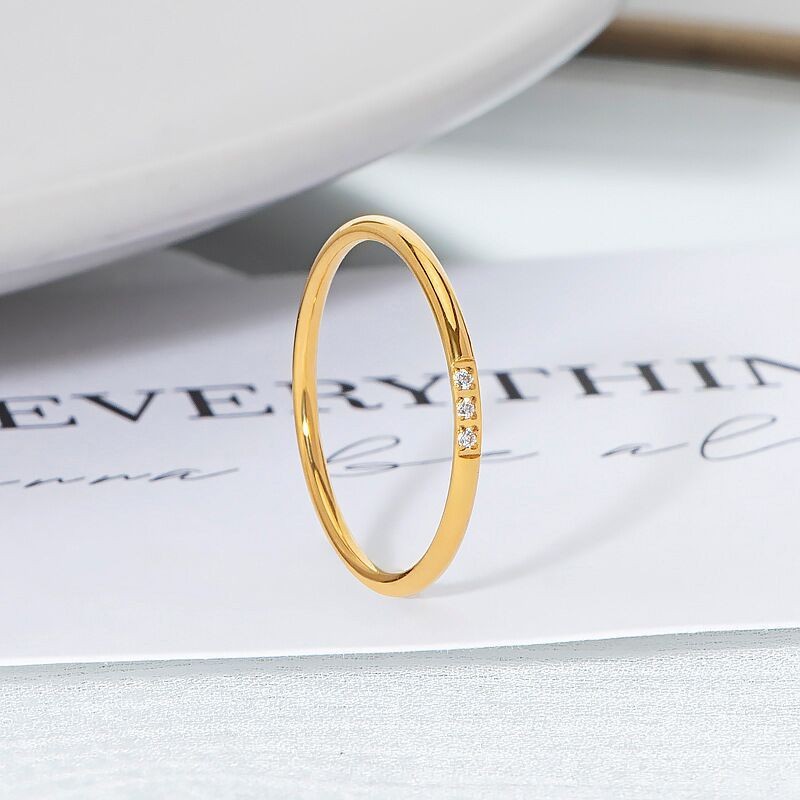 Minimalist Gold Plated Ring With Single Diamond Designer Style_voghion.com