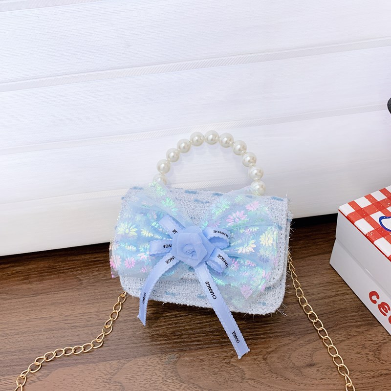 Bolso de lazo para niños Bolso de mensajero de flor de rosa de verano Bolso de princesa portátil de perlas para niñas Monedero de fragancia pequeña