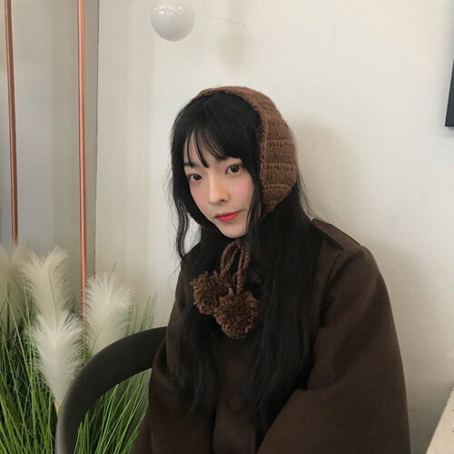 Korean ins cute knitted earbags fur ball lace-up wool earmuffs autumn and winter ear protection warm retro earmuffs for women