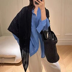 ゆったりとした雰囲気の万能ニット中空リネンリヨセル三角ショール、初秋用薄手エアコンシャツスカーフ