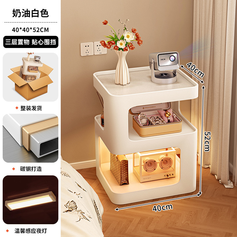 Tabernita de cama de hierro forjado dormitorio doméstico simple alternativa moderna pequeña crema de viento unos pocos estantes creativos gabinetes