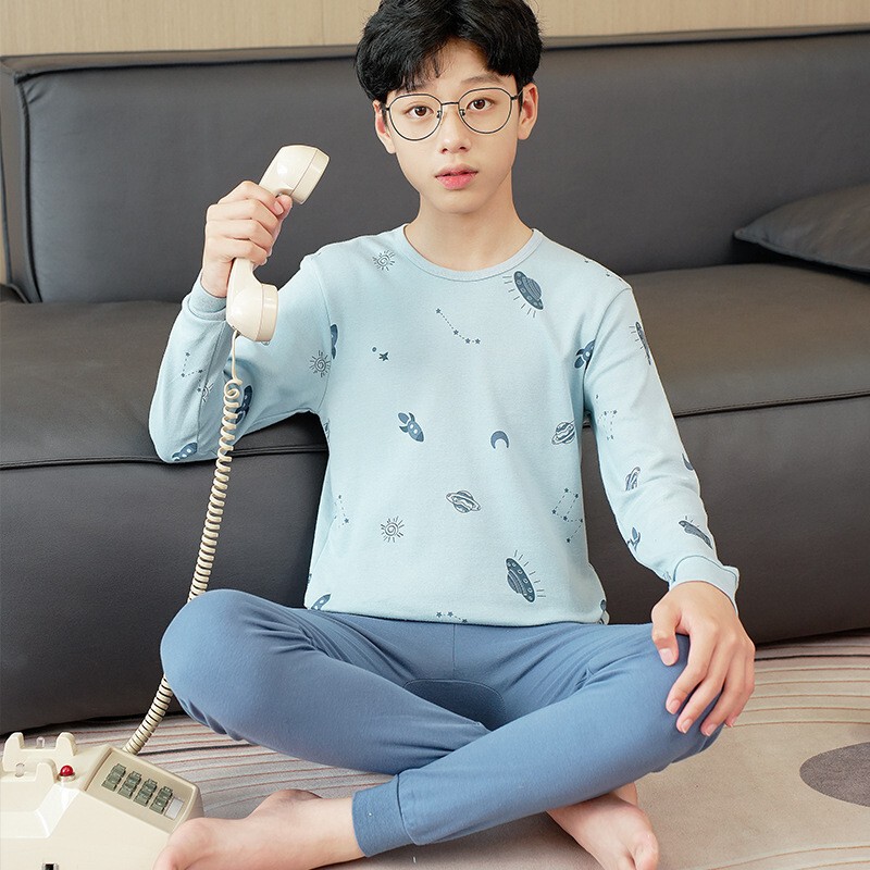 青少年秋衣秋裤纯棉男大童睡衣中学生打底棉毛衫女童保暖内衣套装|undefined