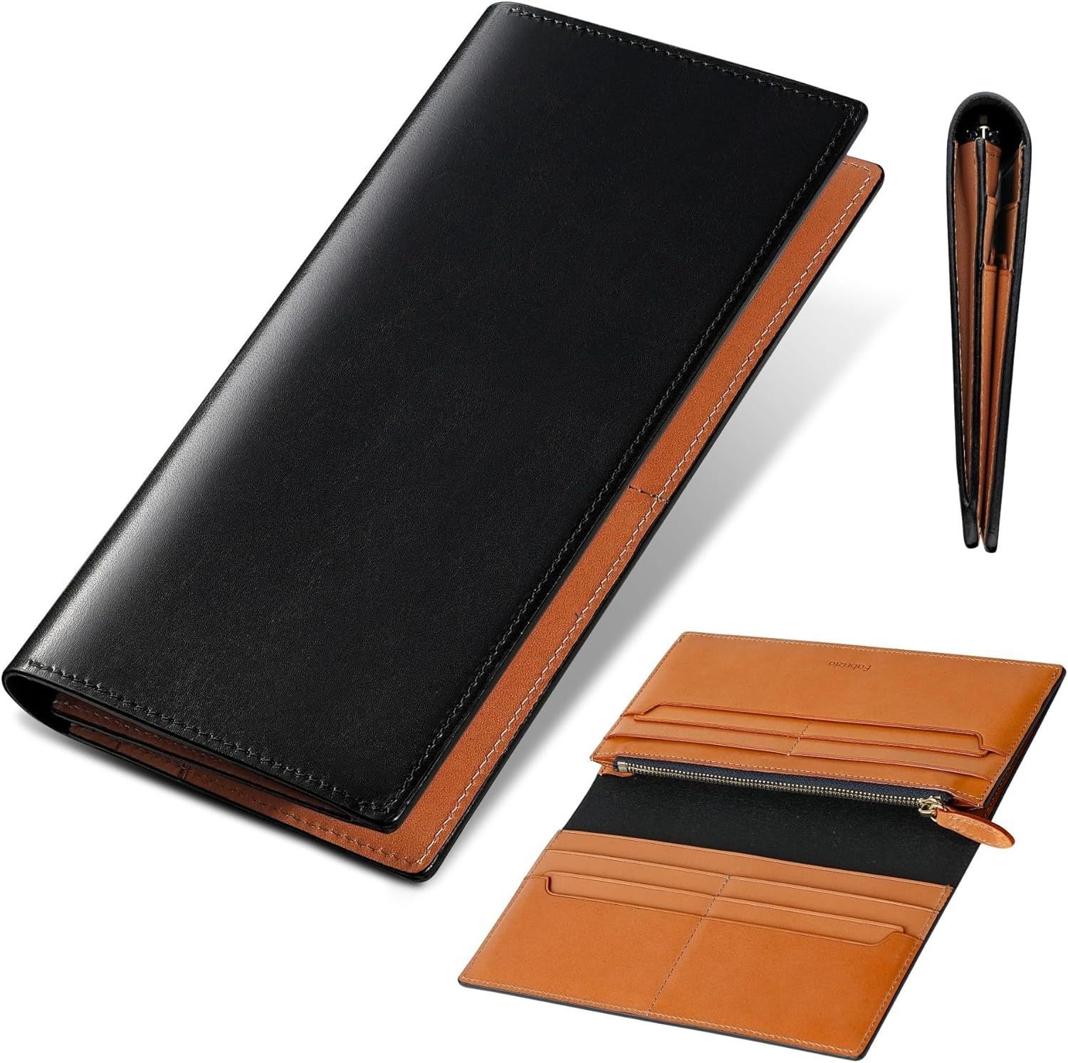 Comercio exterior estilo japonés crema de árbol Tochigi billetera de piel de vaca para hombre bolso largo portátil con cremallera billetera de negocios multifuncional