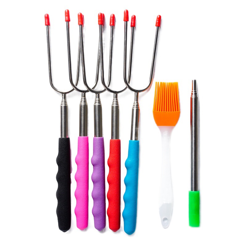 25-Year-Old Export Factory Spot 304 Stainless Steel Barbecue Fork Telescopic Barbecue Fork Hot Dog Barbecue Fork Amazon Hot Sale
