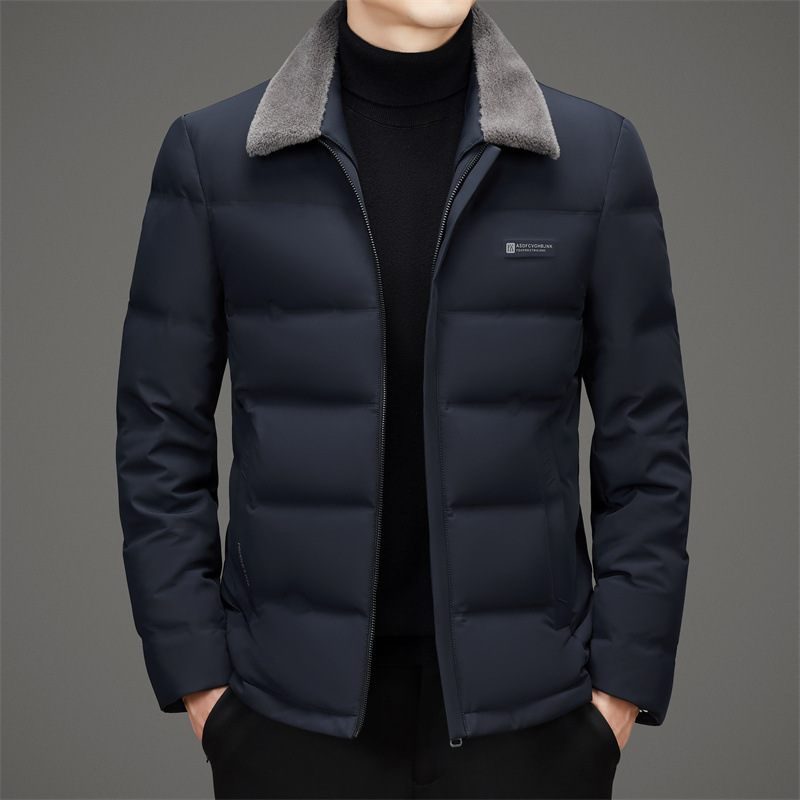 Winter Men's down Jacket, Middle-Aged Fashionable Warm Thickeneded Outwear, Men's 90 White Duck down Removable Fur Collar Outwear