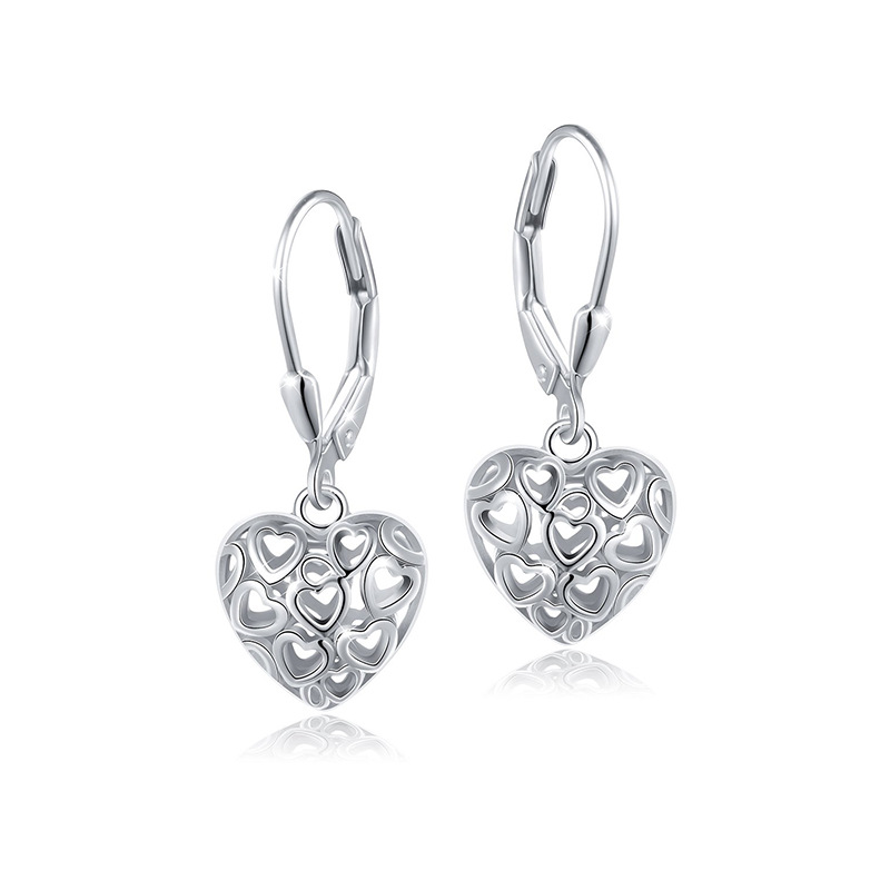 Transfronterizo Amazon venta caliente S925 pendientes de plata esterlina hueco pendientes en forma de corazón para mujeres europeas y estadounidenses populares simple amor pendientes