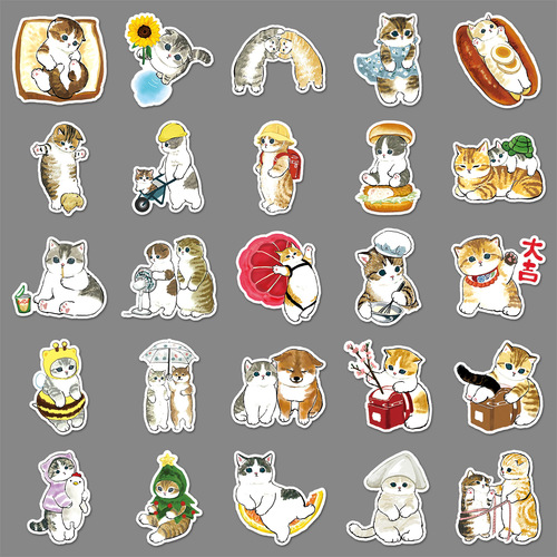 50 hand-drawn little kittens personalized cross-border cartoon cute watercolor animal decorative water cups suitcase journal stickers