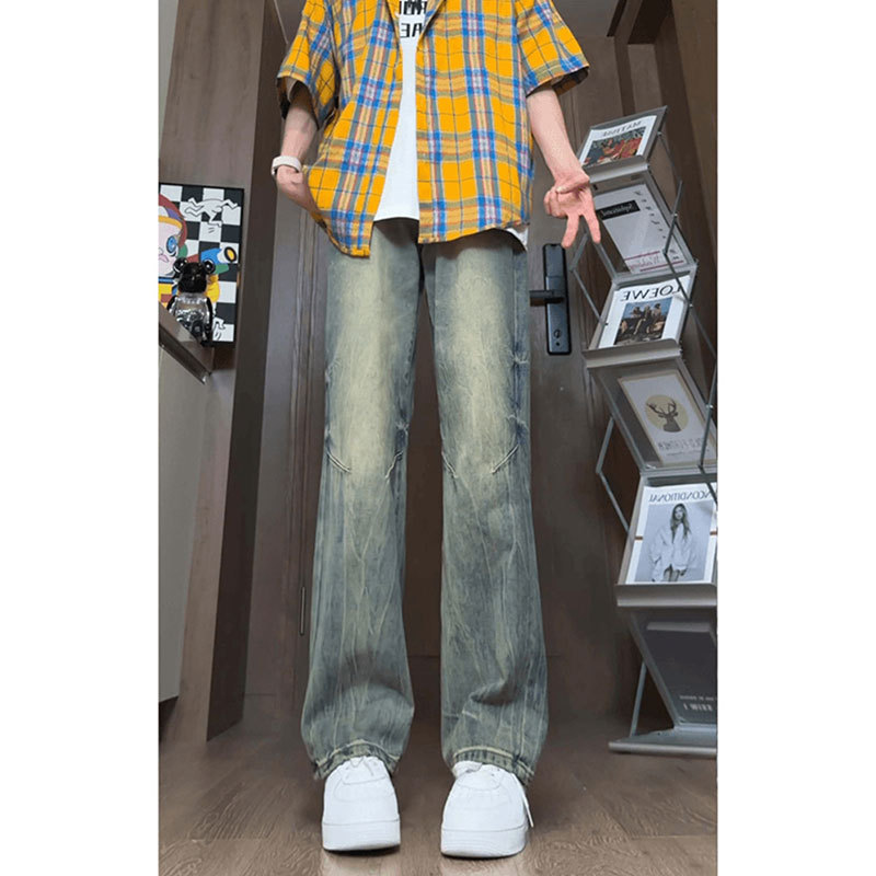 2026 nuevo retro hacer viejos jeans de primavera hombre recto vibe callejera diseño de pantalones de alta calidad