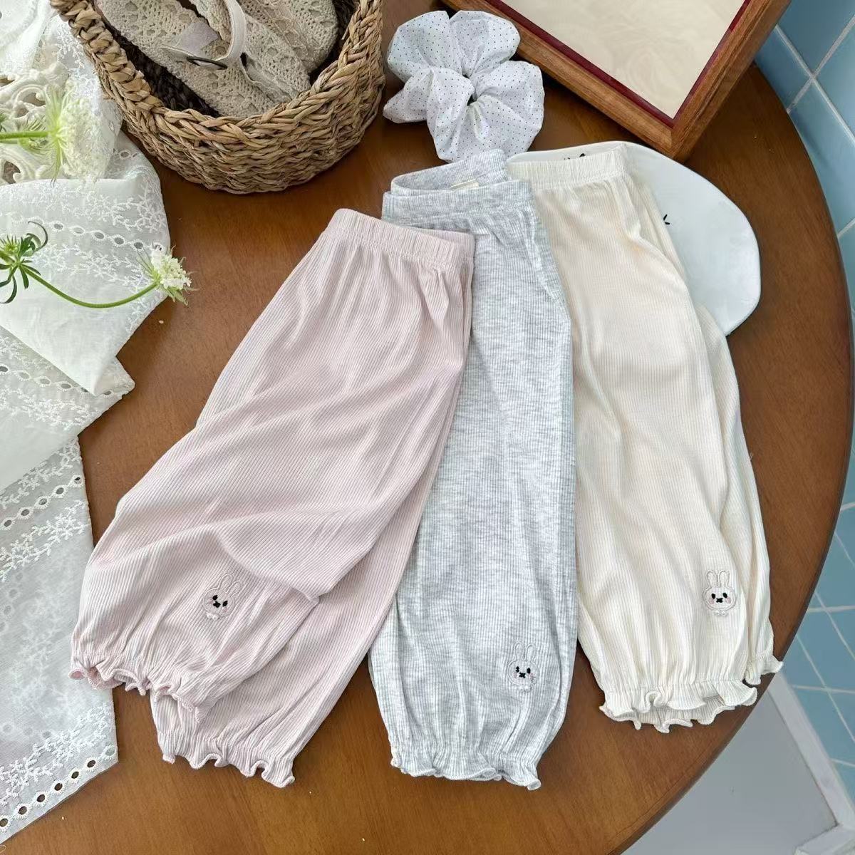 Baby Girl Ice Silk Long Pants Stylish Thin Summer New Girls' Anti-Mosquito Pants Versatile for Outdoor Wear