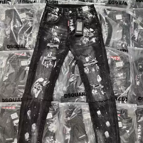 Men's Black-Gray Washed Distressed Denim Jeans with Splatter Paint Drawings - Streetwear Trend, Stretch Skinny Fit for Fall