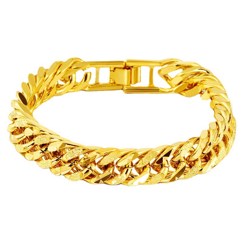 temu AliExpress 越境ホット販売ヨーロッパとアメリカのジュエリー 12 ミリメートルメッキ 18 k 模造ゴールドクラシックメンズ横暴なブレスレット卸売