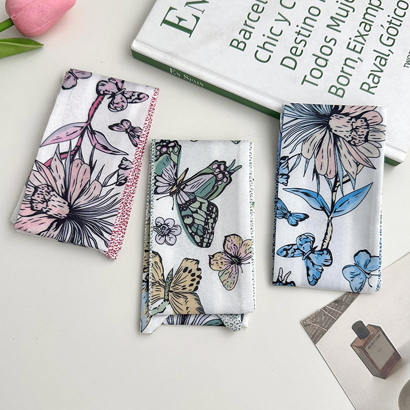 Moda larga bufandas de seda para mujeres, mano de bolsa, cinta, nueva sensación de alto nivel de flores, cinta de cabello de mariposa, cinta de cabello de cabello