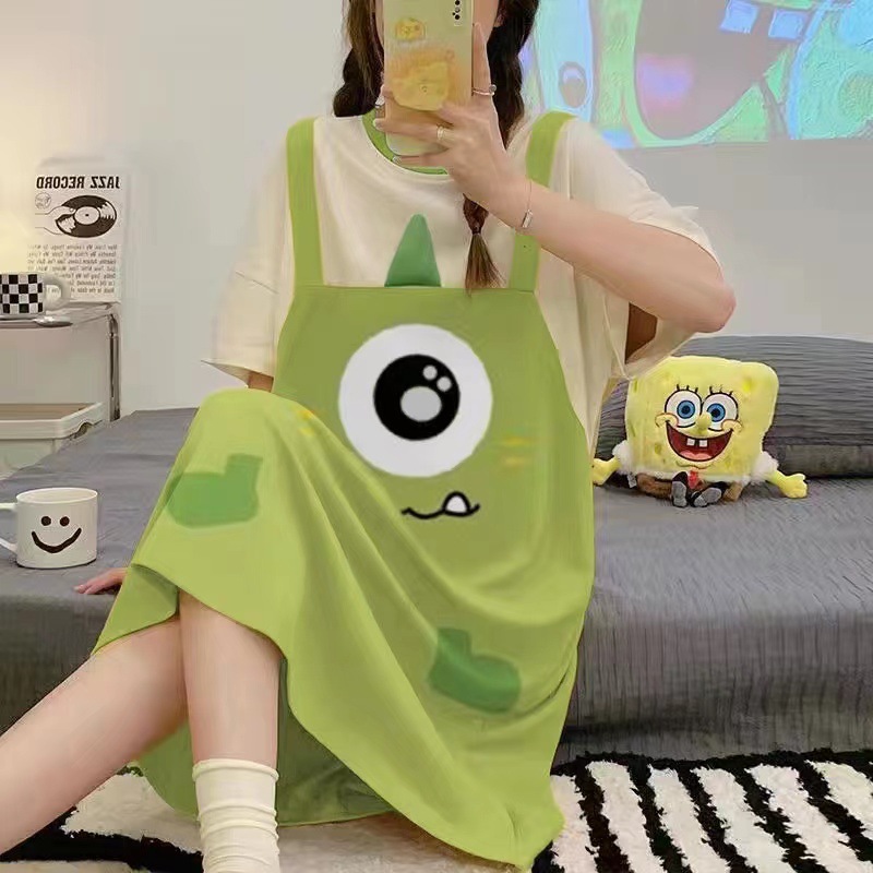 Camisón del sudeste asiático falda de pijama de manga corta de verano para mujer falda de cultura de longitud media suelta delgada cross-border