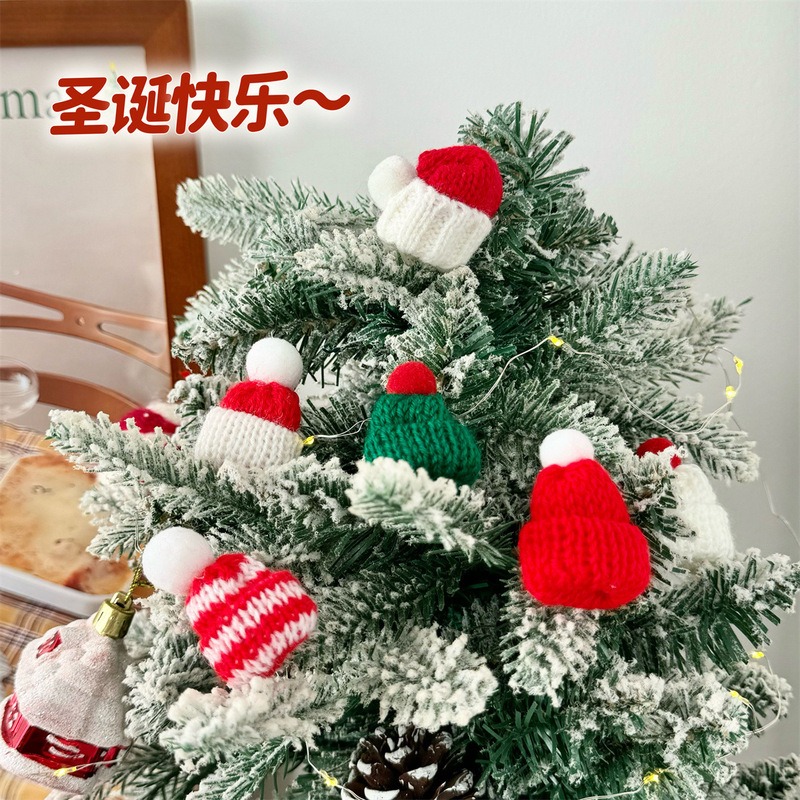 クリスマスミニ赤い緑の毛糸ニット帽子マフラー人形クリスマス雰囲気装飾品卸売り|undefined