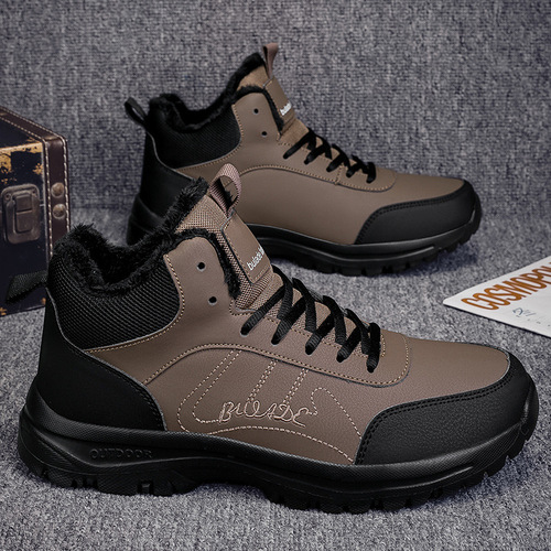 New snow boots for men, large size, winter warm padded shoes, outdoor travel hiking shoes, anti-slip, wear-resistant, warm.