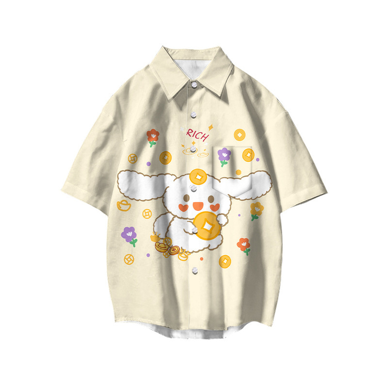 Cross-border source of Yugui Dog Pattern Short-sleeved Shirt Summer Beach Shirt Loose Casual Seaside Surfing Beach Clothes