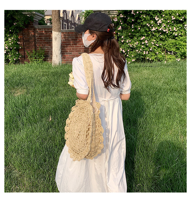 Versione coreana tessuta 2024 nuovo rotondo alla moda corda di carta uncinetto erba borsa tessuta borsa da spiaggia per le vacanze per il tempo libero borsa da donna tessuta_voghion.com
