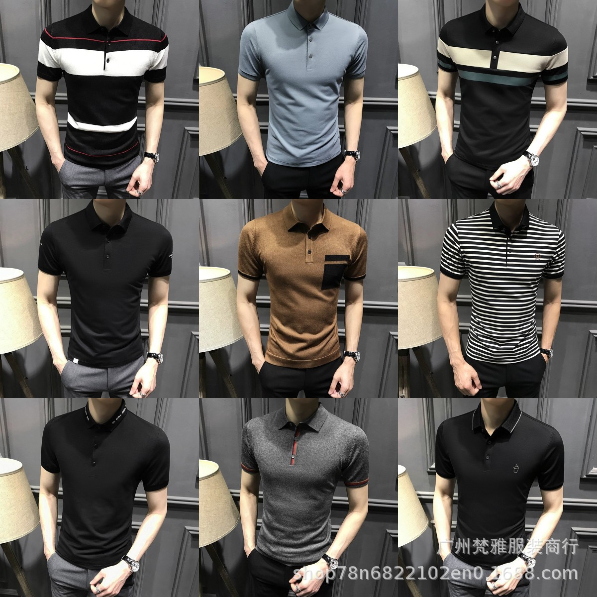 Summer new men's casual short-sleeved po...