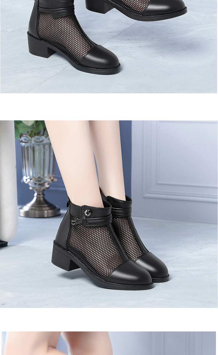 Boot nữ da thật cổ thấp gót vuông 5 cm đế êm, kiểu hở mũi lưới thoáng khí — màu be chi tiết 10