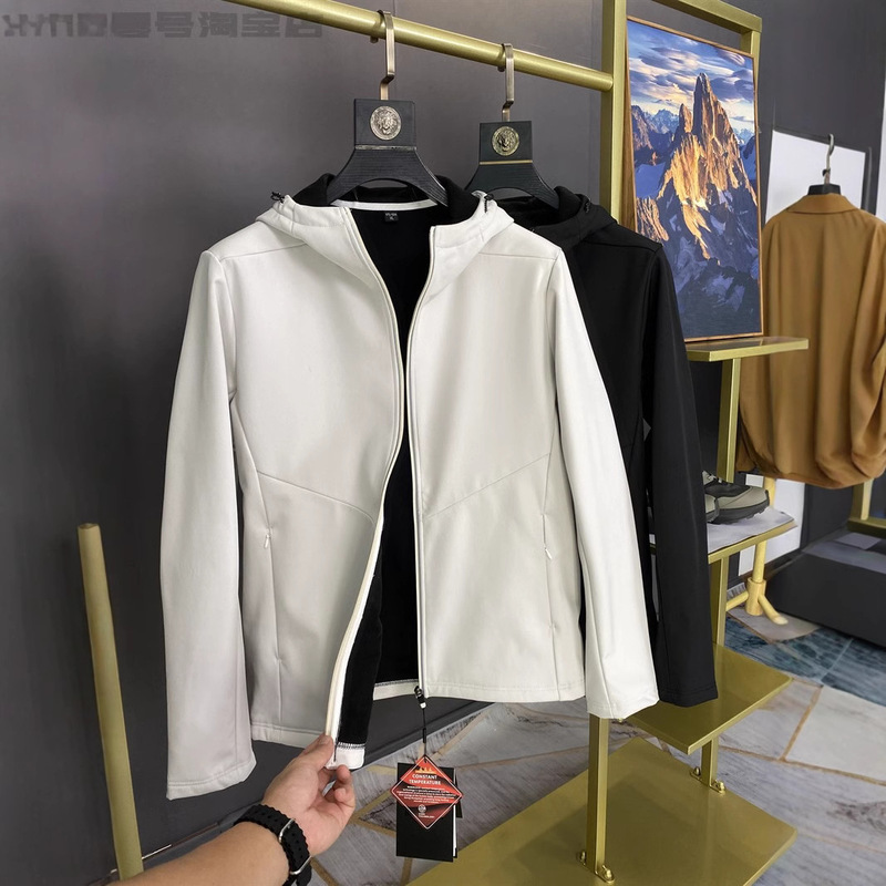 Dijia Urban Functional Outdoor Soft Shell Jacket Men's Waterproof Windproof Hooded Fleece-Lined Thickened Jacket Men's Coat