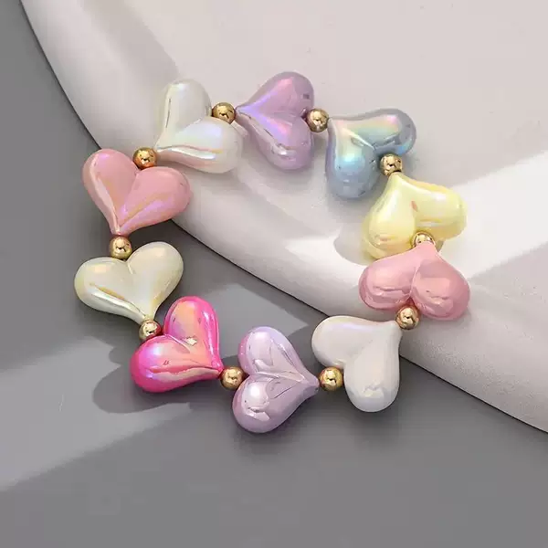 Cross-border hot summer jewelry ins wind color love bracelet new dopamine gold beads beaded bracelet wholesale
