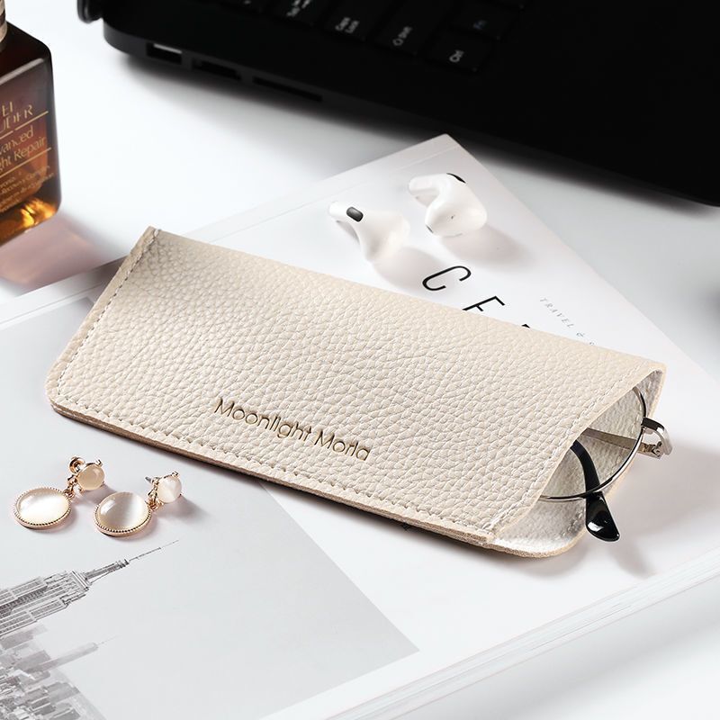 Ins Japanese Style First-Layer Soft Leather Glasses Cosmetics Bag High-End Real Soft Leather Portable Niche Women's Leather Glasses Bag