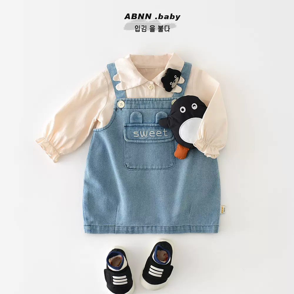 儿童春季新款牛仔裙婴儿韩版水洗牛仔背带裙宝宝春装连衣裙61713