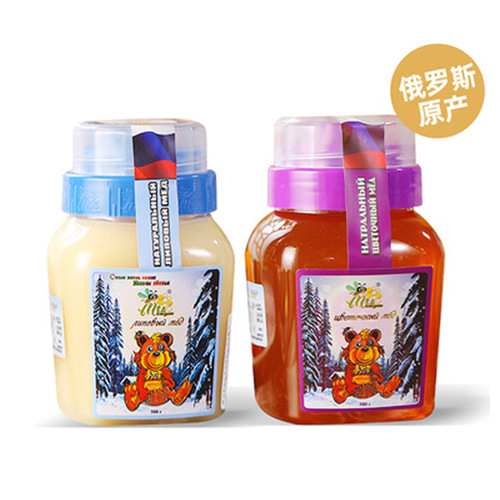 Russian-imported winter bear linden honey, delicious honey in bottles, sweet and smooth honey for office drinking