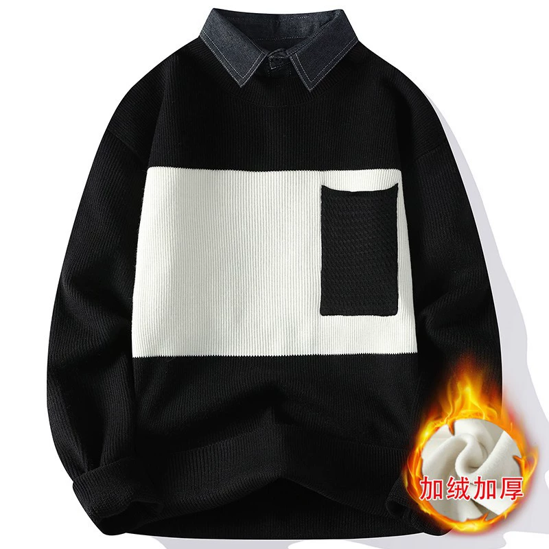 2023 Свитер Explosions Мужской высококачественный воротник, разноцветный мужской свитер, вязаный воротник-рубашка, поддельный Молодежный из двух частей