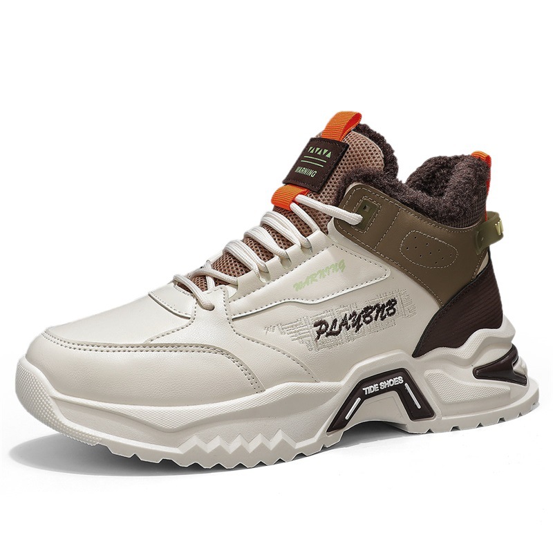 Zapatos de algodón de alta parte, zapatos deportivos de baloncesto de fondo grueso de ocio para hombres en invierno, zapatos de algodón cálidos al aire libre para jóvenes con terciopelo image 9