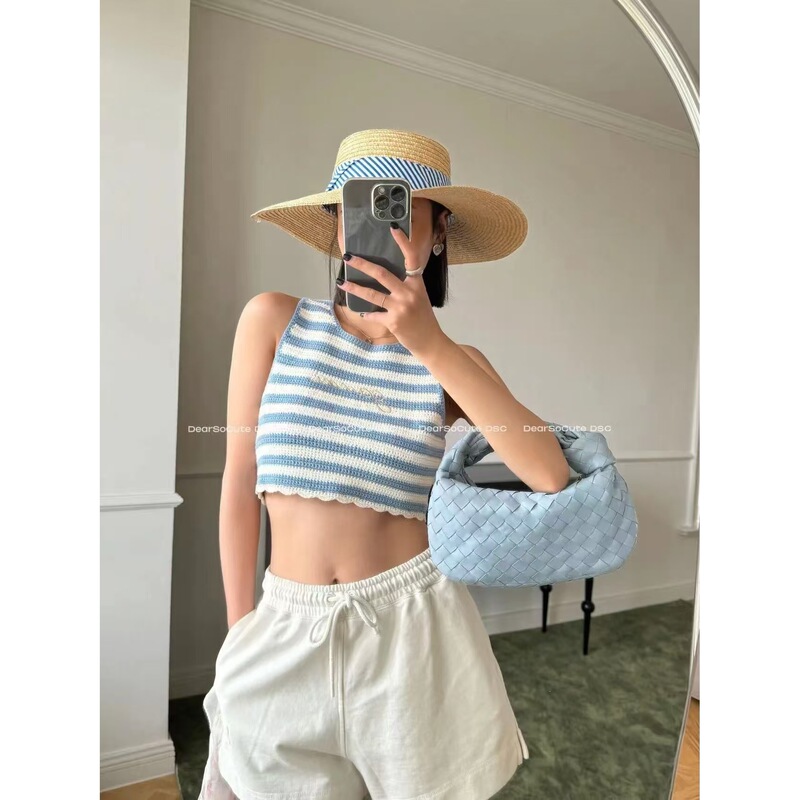 Gulnazar Star's Same Style G*Nni Logo Embroidered Striped Short Tank Top Slim Fit Top with Viscose and Tag Gulnazar Star's Same Style G*Nni Logo Embroidered Striped Short Tank Top Slim Fit Top with Viscose and Tag