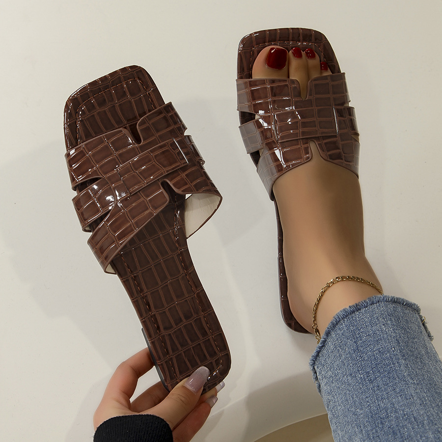 Slippers Korean solid color flat slippers for women European and American foreign trade square head breathable slip on home slippers for women_voghion.com