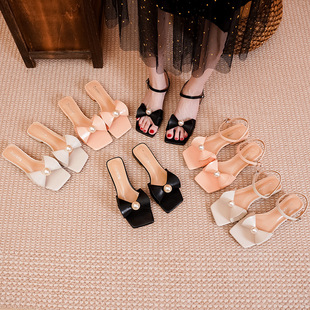 2023 Summer New Sandals Fairy-style Elegant Simple Mid-heel Shoes with Skirt Gentle Thick Heel French Large Size