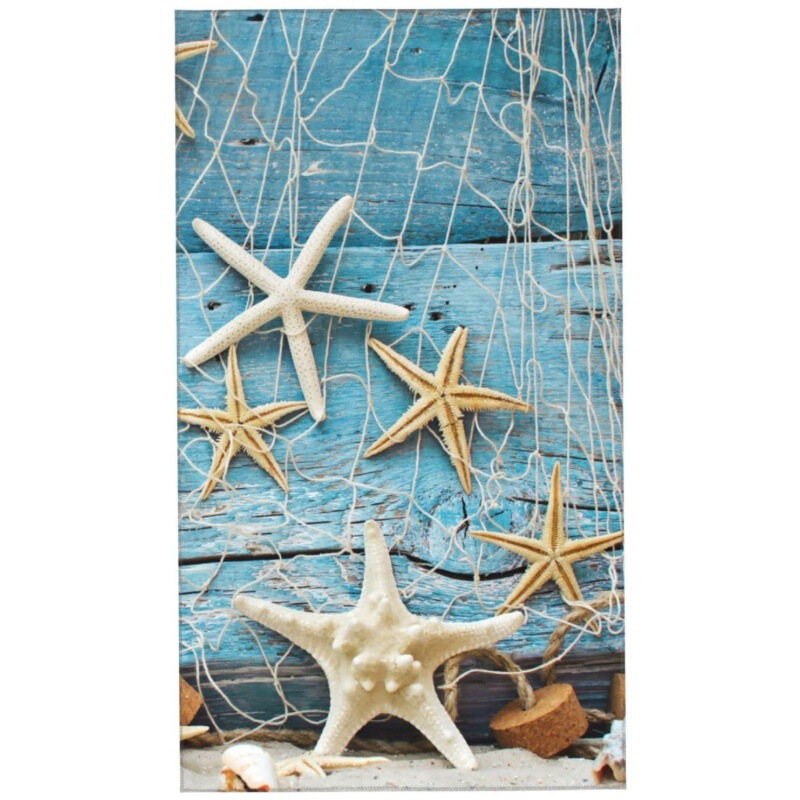 Nautical Starfish Beach Towel Tropical Summer Beach Shell Aqua Blue Wood Plank Bath Towel for Bathroom Yoga Travel