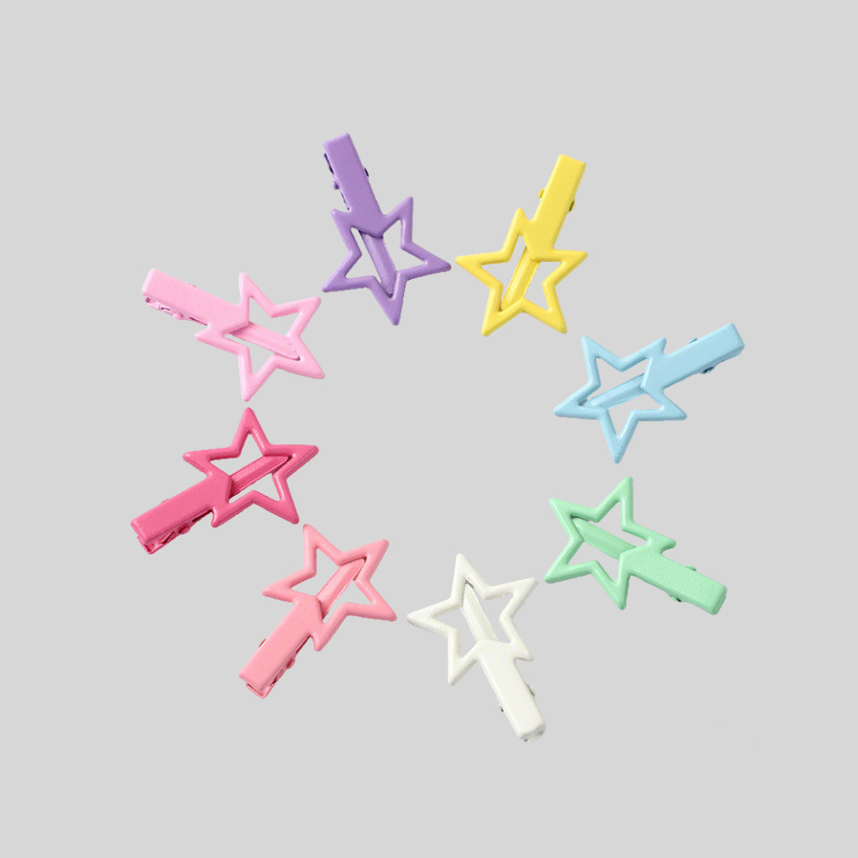Star Series Metal Hairpin Candy Color Cute Girly Style Side Hairpin Y2K Duckbill Hairpin Wholesale