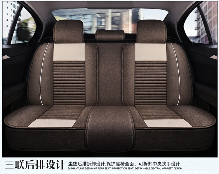 Five-Seater Car Seat Covers, Universal for All Seasons, Linen Seat Covers, Fabric Car Cushions, Fully Enclosed Car Seat Pads