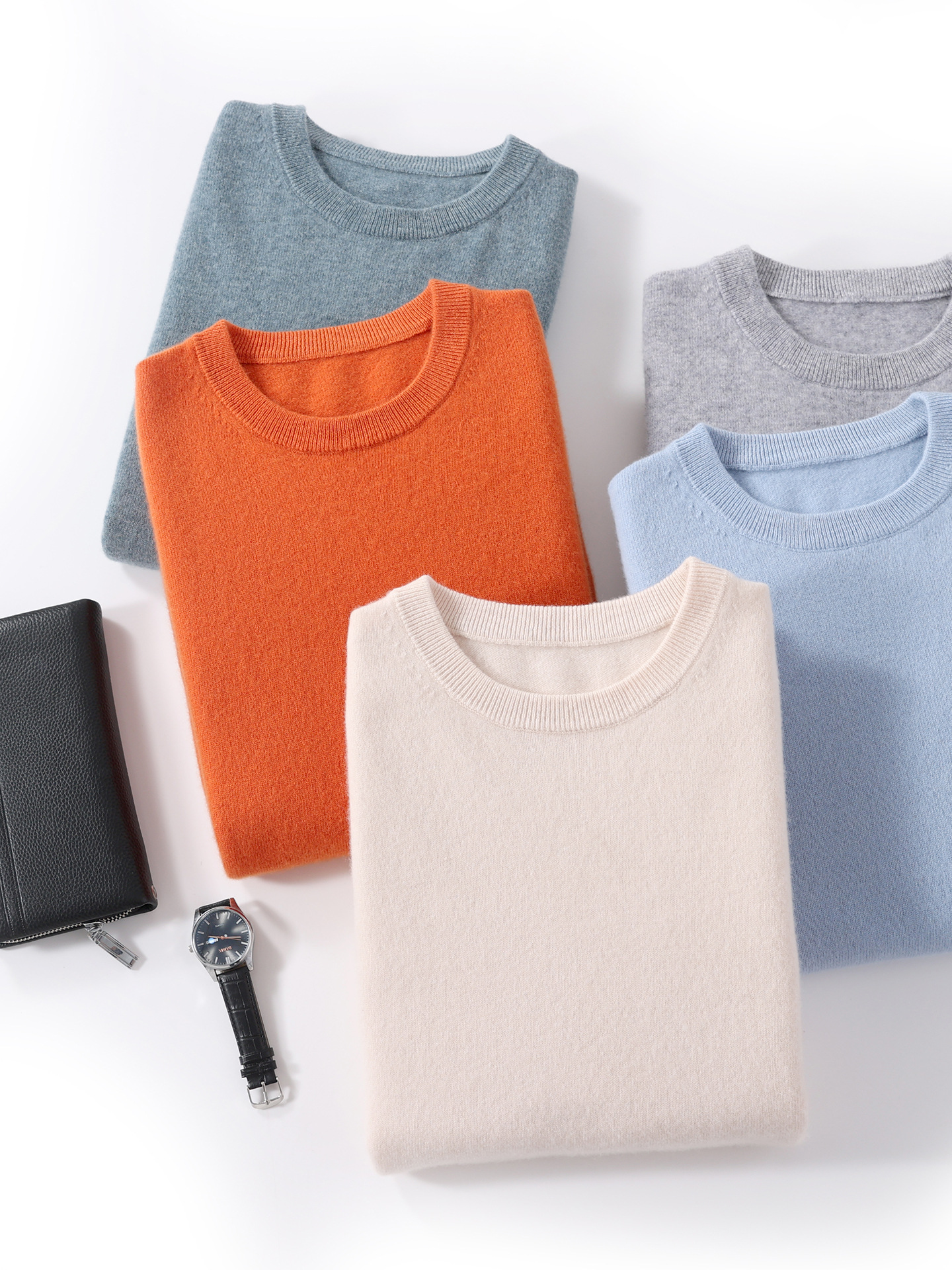 Woolen universal sweater with a round collar
