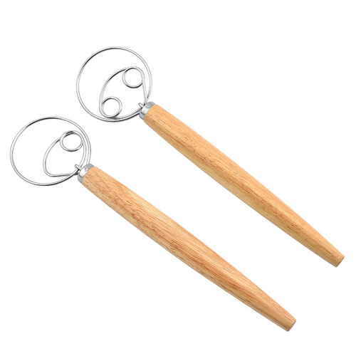 13-inch oak handle flour mixer Danish dough mixing stick 430 stainless steel coil egg beater