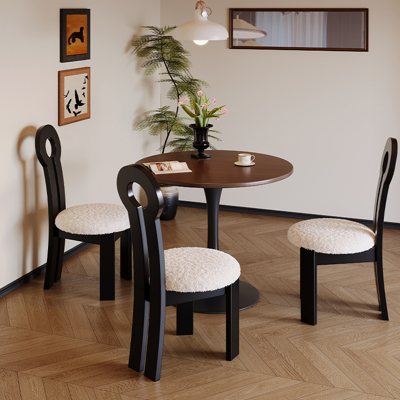 Silla de comedor de estilo medio, mesa y silla de comedor de madera maciza, silla de llaves de sirena de comida retro francesa para el hogar, silla de respaldo de diseño