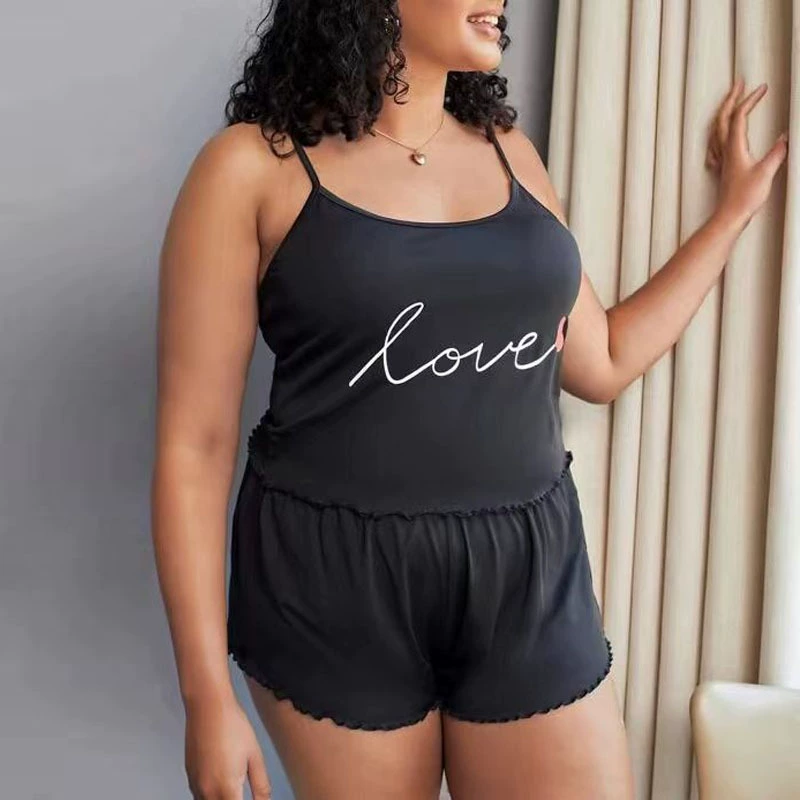 Костюм топ и шорты женский, европейский стиль, plus size с чашками, цветочный принт (чёрный)