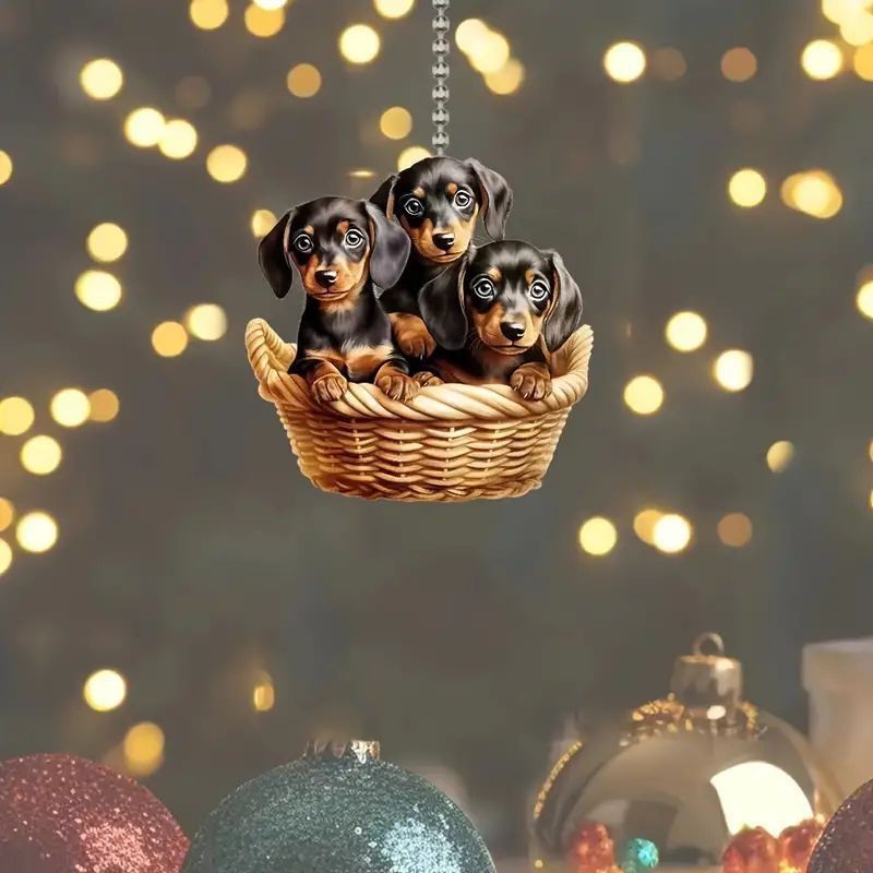 Cestas lindas perros colgantes 2D a través de espejos planos acrílicos nuevos colgantes de decoración de espejos retrovisores