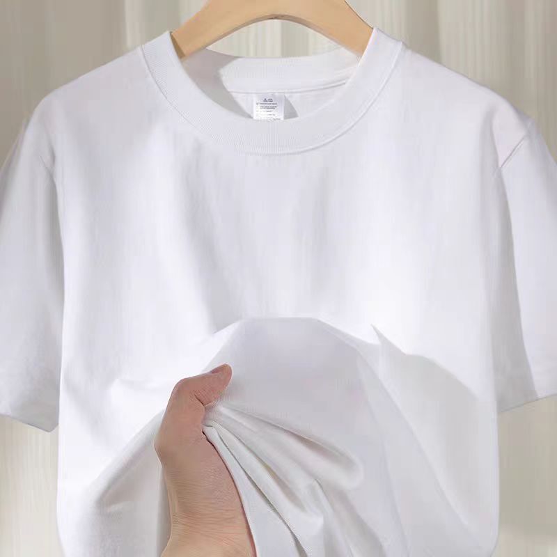 230g Xinjiang cotton heavy cotton round neck T-shirt men's thick transparent pure white short sleeve basic cross-border manufacturer