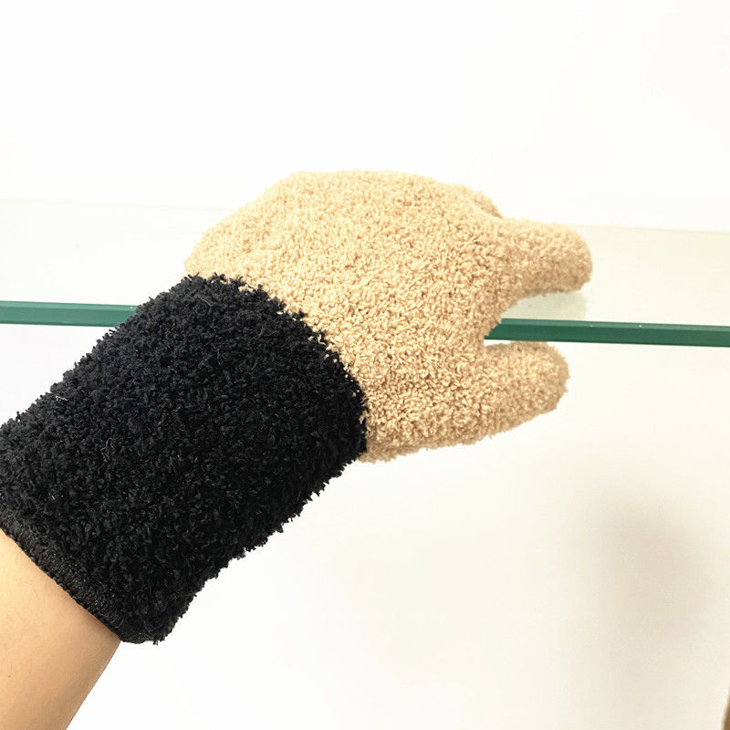 Amazon transfronteriza de dos colores de costura guantes de eliminación de polvo guantes de limpieza de microfibra limpieza del hogar guantes de pulido
